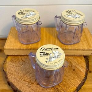 Vintage Osterizer set of 3-8OZ mini mixer blender jars With Original Lids